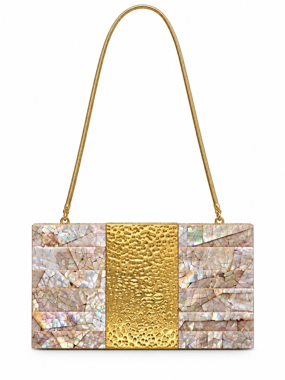 Iridescent Mother-of-Pearl and Gold Accent Evening Clutch